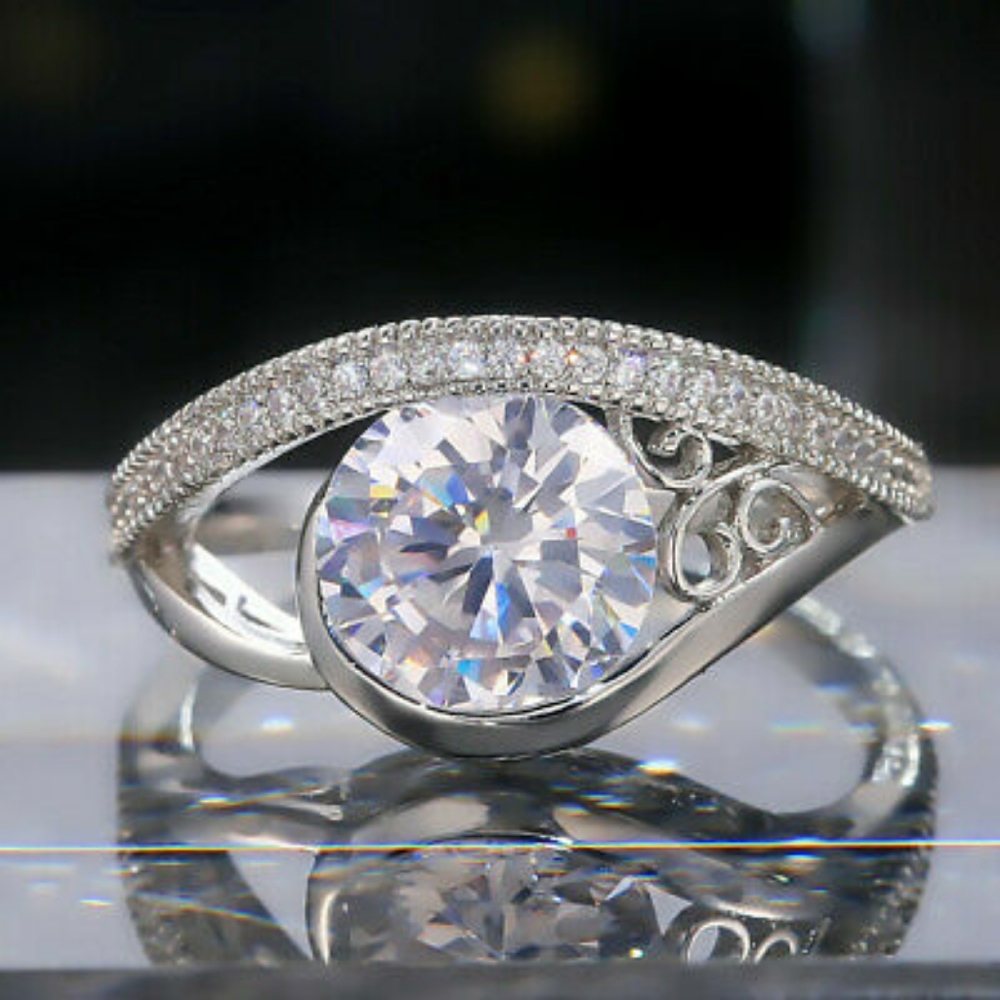 Silver Simulated Diamonds Ellipse Ring - Picture 4 of 6
